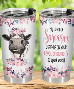 Cow with Floral Design Tumbler