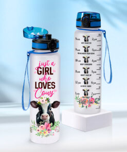 Time-Marked Water Bottle with Cow Design